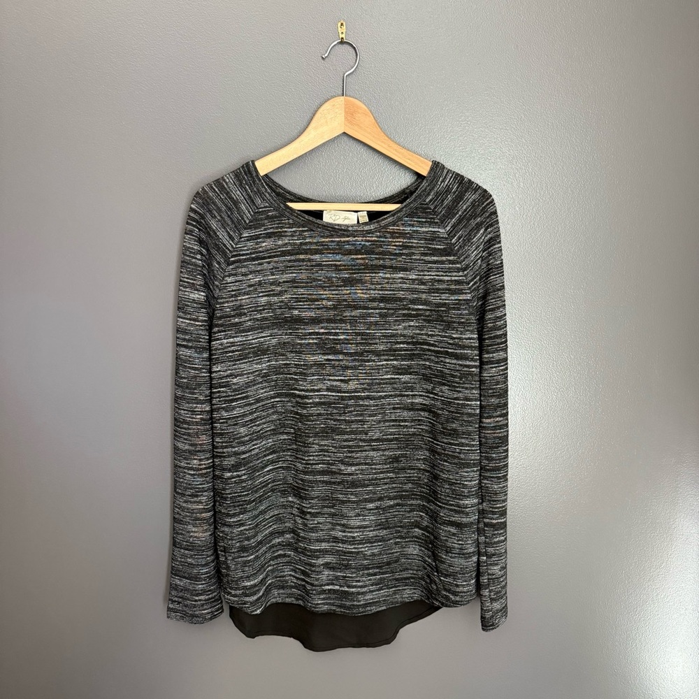 RD Style Women Heather Black Long Sleeve Blouse Chiffon Back Detail Size Medium